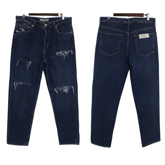 Zara Women Size 32 Distressed High Rise Cotton Straight Fit Denim NEW Jeans Boho - Picture 11 of 11